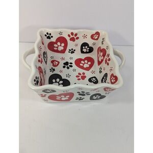 Temp-tations Pawfetti 1 Quart Bowl‎ Dish Bakeware Dog Cat Paw Prints Hearts